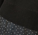 Long Sleeve Tie Neck Twofer Sweater Top In Black W  Black Ivory Dot 7