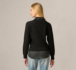 Long Sleeve Tie Neck Twofer Sweater Top In Black W  Black Ivory Dot 6
