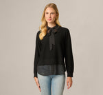 Long Sleeve Tie Neck Twofer Sweater Top In Black W  Black Ivory Dot 3