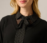 Long Sleeve Tie Neck Twofer Sweater Top In Black W  Black Ivory Dot 4