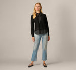 Long Sleeve Tie Neck Twofer Sweater Top In Black W  Black Ivory Dot 2
