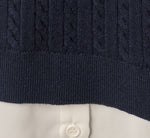 Long Sleeve Cable Knit Sweater Vest Twofer Top In Navy Ivory 7