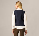 Long Sleeve Cable Knit Sweater Vest Twofer Top In Navy Ivory 6
