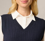 Long Sleeve Cable Knit Sweater Vest Twofer Top In Navy Ivory 4