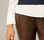 Long Sleeve Cable Knit Sweater Vest Twofer Top In Navy Ivory 5