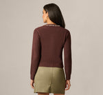 Long Sleeve Contrast Floral Embroidered Cardigan Sweater In Cambridge Brown Cream 6