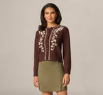 Long Sleeve Contrast Floral Embroidered Cardigan Sweater In Cambridge Brown Cream 3