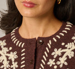 Long Sleeve Contrast Floral Embroidered Cardigan Sweater In Cambridge Brown Cream 4