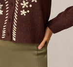 Long Sleeve Contrast Floral Embroidered Cardigan Sweater In Cambridge Brown Cream 5
