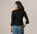 Bell Sleeve Floral Embroidered Peplum Cardigan Sweater In Black Cream 6