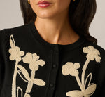 Bell Sleeve Floral Embroidered Peplum Cardigan Sweater In Black Cream 4