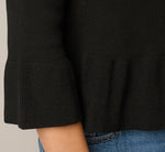 Bell Sleeve Floral Embroidered Peplum Cardigan Sweater In Black Cream 5