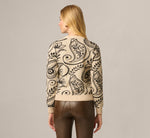 Long Sleeve Ribbed Trim Crew Neck Pullover Sweater In Cream Black Paisley 6