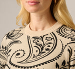 Long Sleeve Ribbed Trim Crew Neck Pullover Sweater In Cream Black Paisley 4