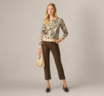 Long Sleeve Ribbed Trim Crew Neck Pullover Sweater In Cream Black Paisley 2