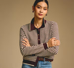 Long Sleeve Polo Collar Cardigan Sweater In Chocolate Cream 1