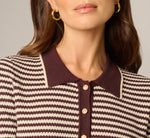 Long Sleeve Polo Collar Cardigan Sweater In Chocolate Cream 5