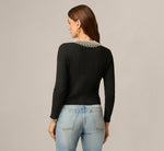 Long Sleeve Pearly Collar Cardigan Sweater In Black 6