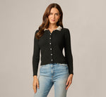 Long Sleeve Pearly Collar Cardigan Sweater In Black 3