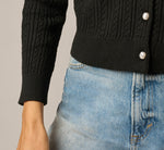 Long Sleeve Pearly Collar Cardigan Sweater In Black 4
