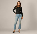 Long Sleeve Pearly Collar Cardigan Sweater In Black 2