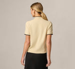 Short Sleeve Floral Embroidered Pullover Sweater In Cream Black 6