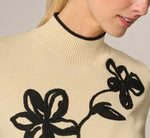 Short Sleeve Floral Embroidered Pullover Sweater In Cream Black 4