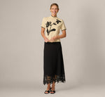 Short Sleeve Floral Embroidered Pullover Sweater In Cream Black 2