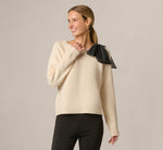 Long Sleeve Bow Shoulder Sweater In Cream Black 3