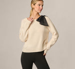Long Sleeve Bow Shoulder Sweater In Cream Black 1