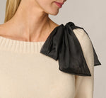 Long Sleeve Bow Shoulder Sweater In Cream Black 5