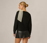 Long Sleeve Bow Shoulder Sweater In Black Cream 6