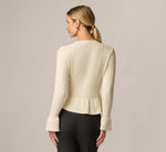 Bell Sleeve Open Cable Knit Peplum Flouce Cardigan In Cream 6