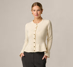 Bell Sleeve Open Cable Knit Peplum Flouce Cardigan In Cream 3