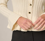 Bell Sleeve Open Cable Knit Peplum Flouce Cardigan In Cream 5