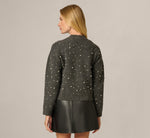 Pearly Beaded Bomber Jacket Sweater In Soft Charcoal 6