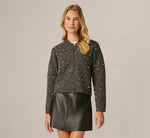 Pearly Beaded Bomber Jacket Sweater In Soft Charcoal 3