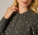 Pearly Beaded Bomber Jacket Sweater In Soft Charcoal 4