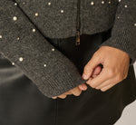Pearly Beaded Bomber Jacket Sweater In Soft Charcoal 5