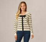 Long Sleeve Sailor Bow Collar Open Pointelle Sweater In Cream Black 3
