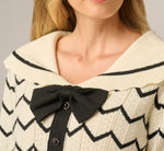 Long Sleeve Sailor Bow Collar Open Pointelle Sweater In Cream Black 4