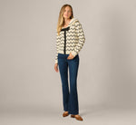 Long Sleeve Sailor Bow Collar Open Pointelle Sweater In Cream Black 2