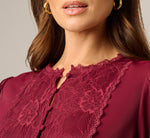 Long Sleeve Lace Trim Drawstring Hem Blouse In Fig 4