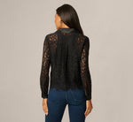 Long Sleeve Satin Trim Sheer Lace Blouse In Black 6