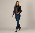 Long Sleeve Satin Trim Sheer Lace Blouse In Black 2