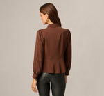 Long Sleeve Peplum Collared Blouse In Chicory Coffee 7