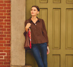 Long Sleeve Peplum Collared Blouse In Chicory Coffee 1