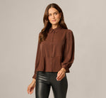 Long Sleeve Peplum Collared Blouse In Chicory Coffee 4