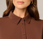 Long Sleeve Peplum Collared Blouse In Chicory Coffee 5