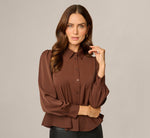 Long Sleeve Peplum Collared Blouse In Chicory Coffee 2